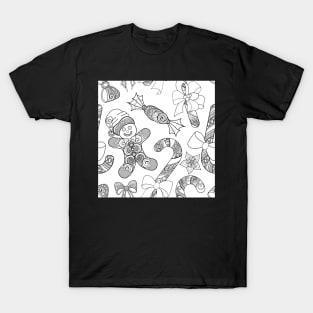 Monochrome Merry Christmas Pattern, New Year Illustration T-Shirt